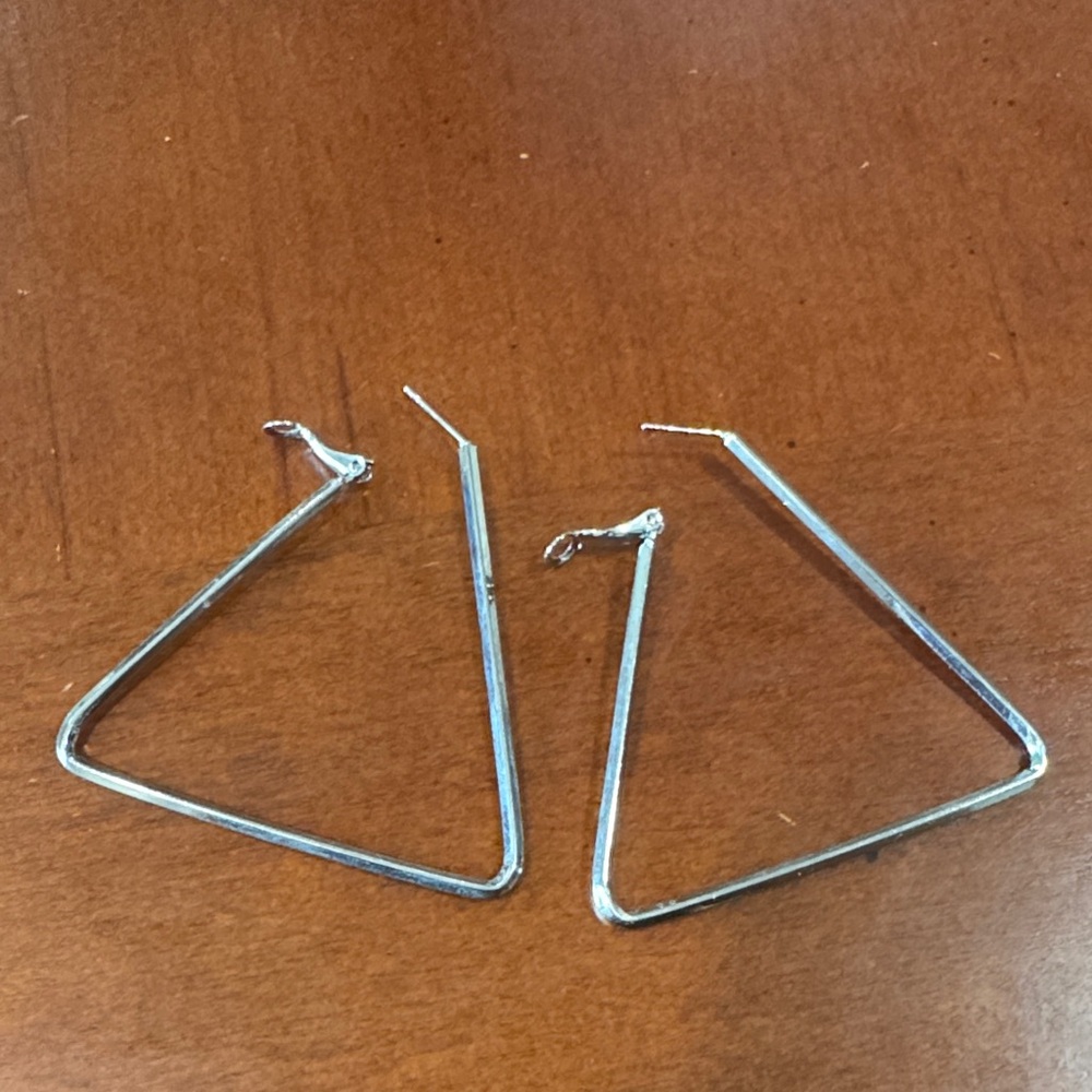 Silver Geometric Dangle Earrings - Picture 2 of 5